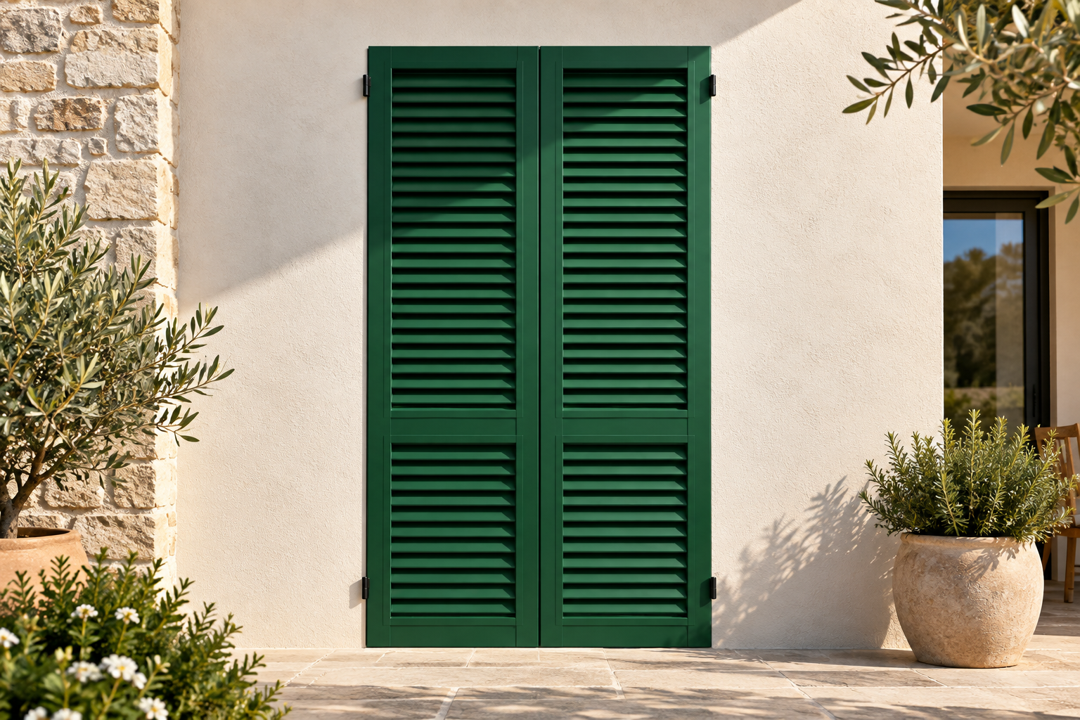 Persiana Viola verde scuro in alluminio installata a muro